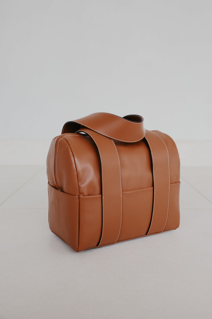 Mini Bowling Bag | Stitched Tricolor Cognac