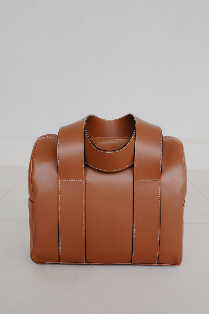 Mini Bowling Bag | Stitched Tricolor Cognac