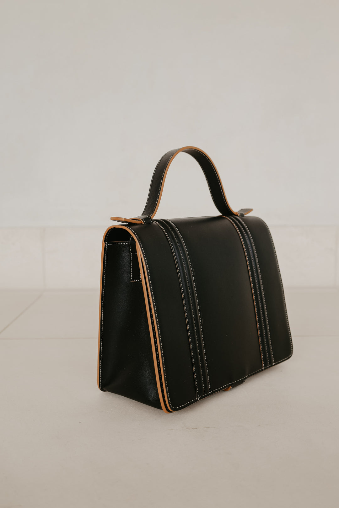 Mini Briefcase Doublé | Stitched Tricolor Black