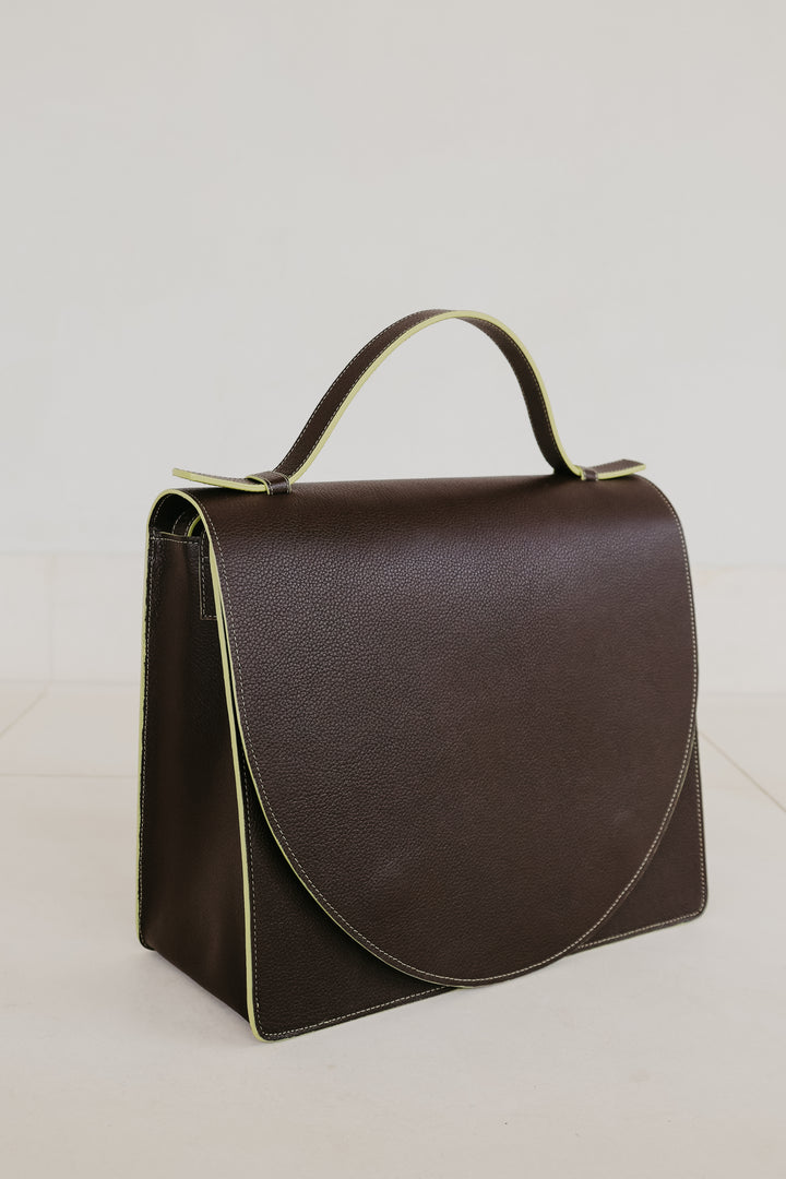 Midi Briefcase 2.0 | Stitched Ebony / Lime Structured