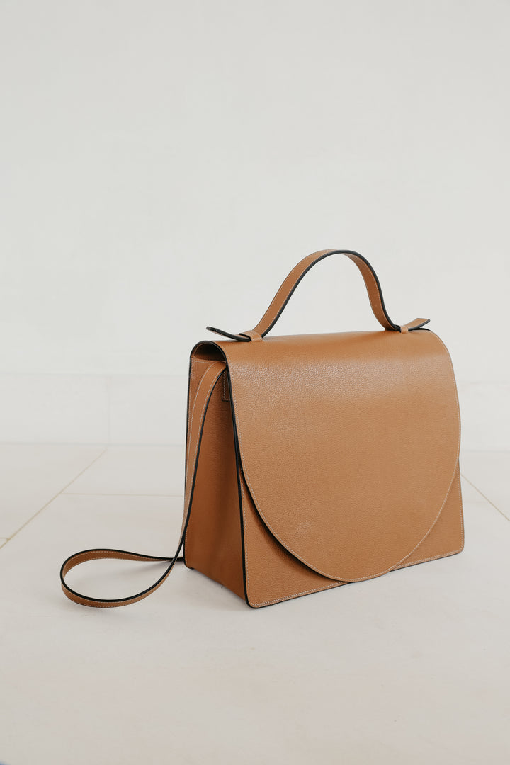 Midi Briefcase 2.0 | Stitched Tricolor Cognac Structured