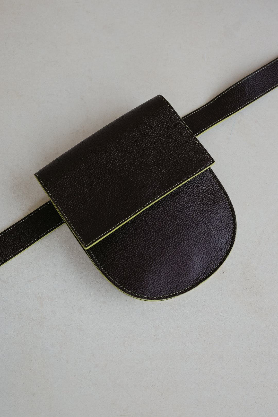 Belt Bag: Belt XL Ebony / Lime Stitched + Half Moon Ebony / Lime Stitched Structured