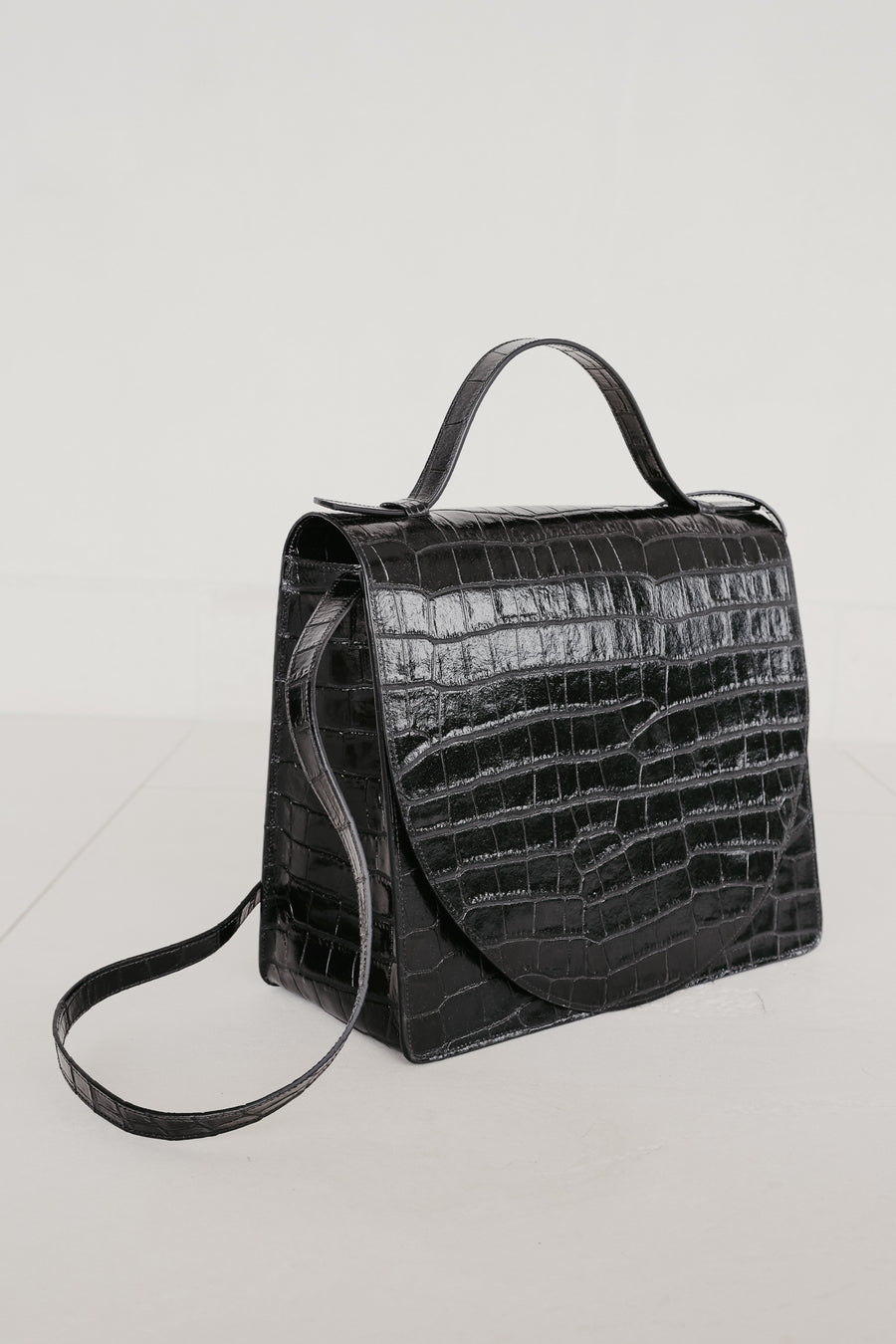 Midi Briefcase 2.0 | Black Croco Glans