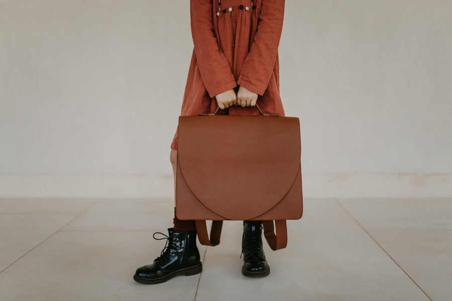 Medium School Bag | Cognac Structured